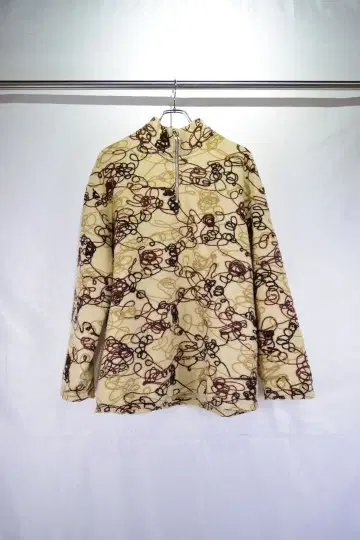 구제 의류 유로 디자인 프린트 플리스 자켓 빈티지 하프 지퍼