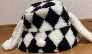 유니버 USJ 귀 달린 화이트 블랙 다이아몬드 버킷 햇