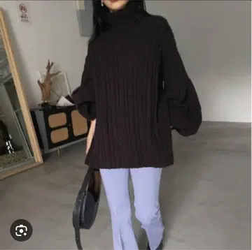 [ 세탁 가능 ] 아메리 퍼프 슬리브 터틀넥 니트