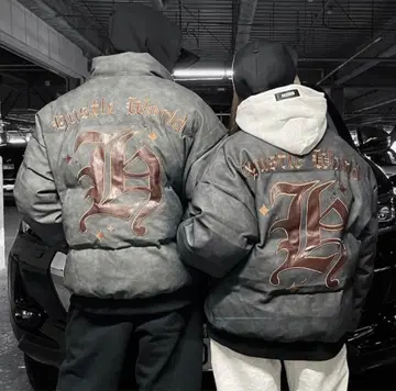 pctokyo 가죽 다운 가죽 플랙처 로코 다운 자켓