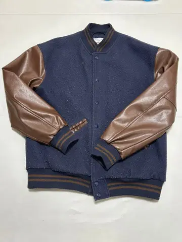 BUTWIN 바시티 자켓 네이비 브라운 익명 버트윈