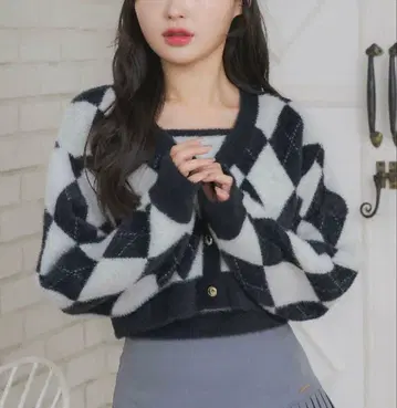 ems excite 아가일 샤기 NTSET 블랙 니트