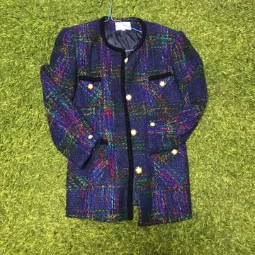 노카라 트위드 자켓 블루 멀티 컬러