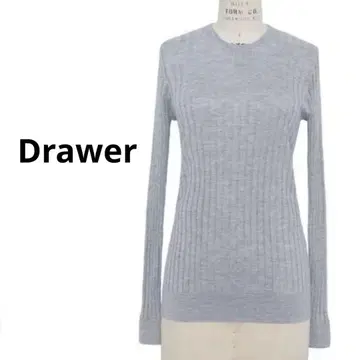 드로어 스테디셀러 캐시미어 실크 리브 니트 크루넥 그레이 새상품급