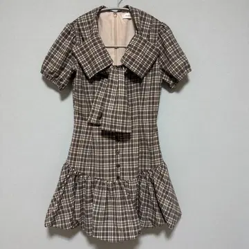 Darich 빅 리본 벌룬 체크 미니 원피스