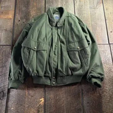 구제 의류 크롭 봄버 자켓 짙은 녹색 그린 M 와이드 소매 플라이트 자켓