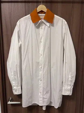 PLAN C 플랜씨 더블 칼라 셔츠 오렌지 x 화이트