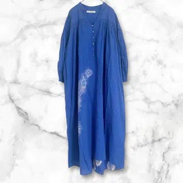 비트코 긴팔 셔츠 원피스 롱 기장 블루 코튼 100% Free