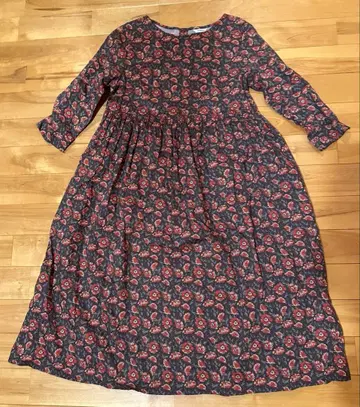 리버티 패턴 하이웨스트 7부 소매 원피스 일본제/면 100%