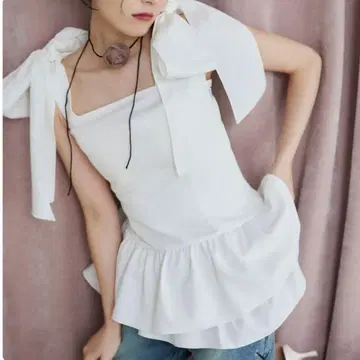 뒷면 레이스업 튜닉 무지 슬리브리스 셔링 상의