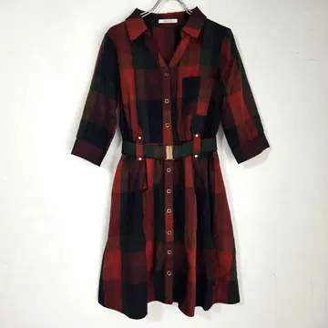 양호 레이디 아젤 원피스 셔츠 레트로 벨트 체크 긴팔