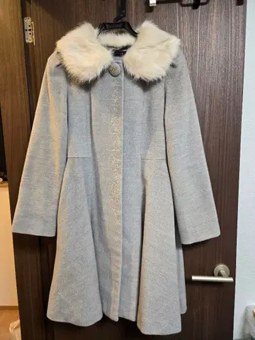 퍼가 달린 그레이 A라인 롱 코트