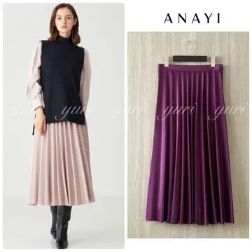 [ 844 ] 아나이 새틴 플레어 플리츠 스커트 보라색 38