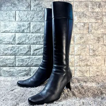 새상품급 엘레강스 히미코 HIMIKO 가죽 롱 부츠 사이드 지퍼 블랙