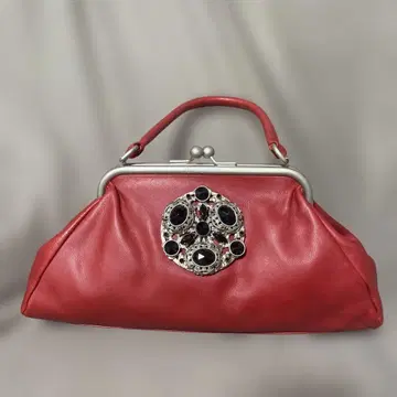 renato angi 비쥬 장식 빨간색 가죽 핸드백