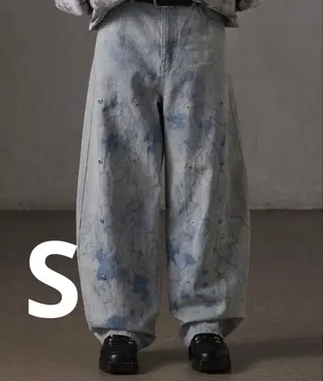 GRANCY 버튼 디자인 그래픽 와이드 데님 팬츠 S 사이즈