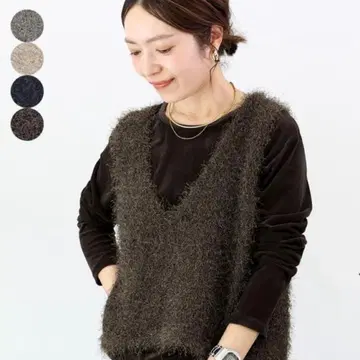 다크 브라운 페더 얀 V넥 니트 베스트