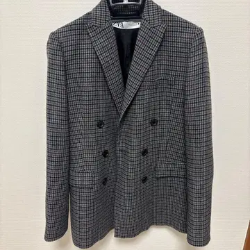 ZARA 그레이 체크 무늬 테일러드 자켓
