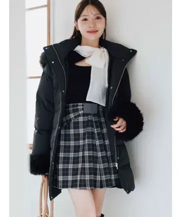 MERCURYDUO 인조 모피 부착 아라이 롱 다운 벨트 포함