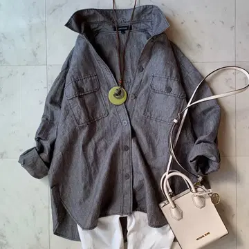 새상품급 언타이틀 UNTITLED 헴프 샴브레이 오버 셔츠 그레이