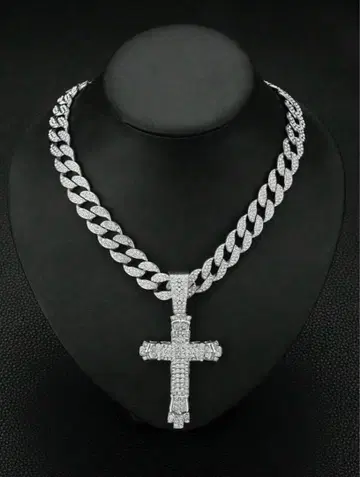 실버 크로스 목걸이 다이아몬드풍 HIPHOP 십자가 목걸이