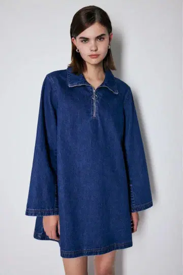 moussy 데님 하이넥 미니 드레스 원피스