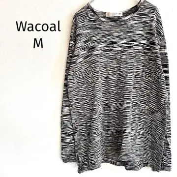 와코루, 스리시아 실크 100% 긴팔 니트, 화이트 x 블랙