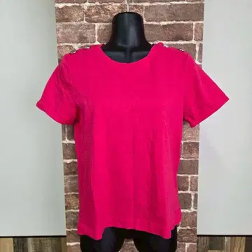 ZARA 자라 티셔츠 핑크 반팔 메탈 버튼 T셔츠 라운드넥