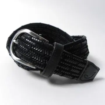 야콥 코헨 메쉬 가죽 벨트 각인 실버 버클 블랙 홀로그램 포함