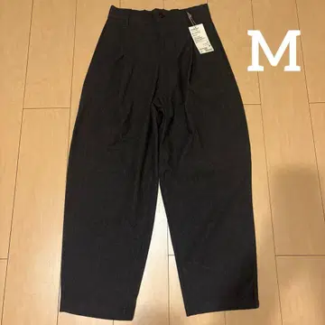 새상품 무인양품 스트레치 기모 턱 와이드 팬츠 M 다크 브라운