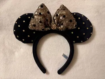 미니 귀 머리띠 블랙과 금색 도트