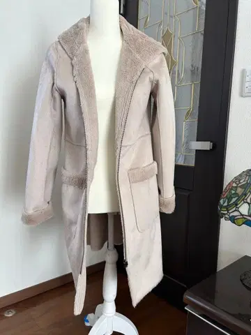 후드 부착 리버서블 코트 베이지 여성용 롱