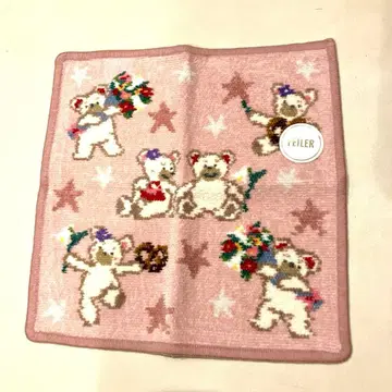 미사용 FEILER 곰 무늬 손수건 핑크 약 25cm