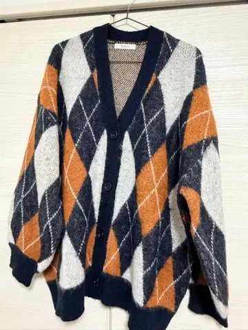 RAGEBLUE 모헤어 재기 아가일 니트 가디건