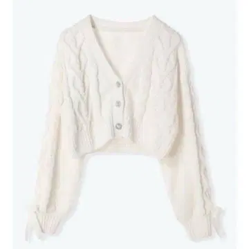 NOEMIE 아가씨 소매 스핀들 마쉬멜로우 케이블 가디건 노에미