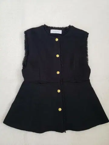 SUGAR ROSE 트위드 페플럼 골드 버튼 베스트