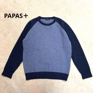새상품급 PAPAS+ 캐시미어 니트 케이블 니트 절개 바이컬러 M 현행