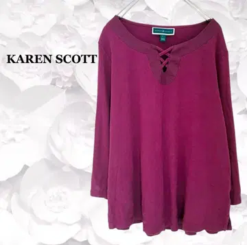 새상품급 [카렌 스캇] 긴팔 티셔츠 컷앤소 롱티 [L] 적자색 코튼