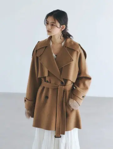 미사용 새상품 anuans 리버 울 미들 트렌치코트 카멜