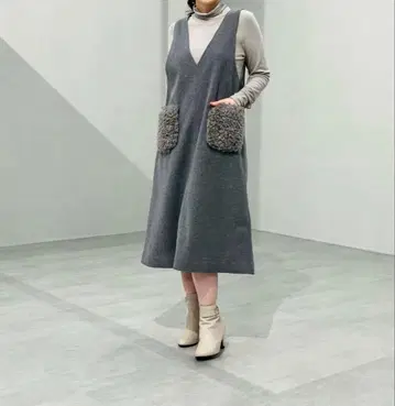 스타일 라비 에코 울 & 푸들 퍼 오버롤 스커트 그레이 M