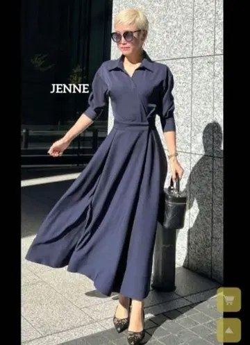 JENNE 카슈쿨 플레어 롱 원피스 네이비 S