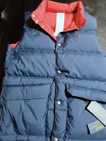 새상품 택 포함 폴로 랄프로렌 다운 베스트 리버서블 네이비 빨간색 L