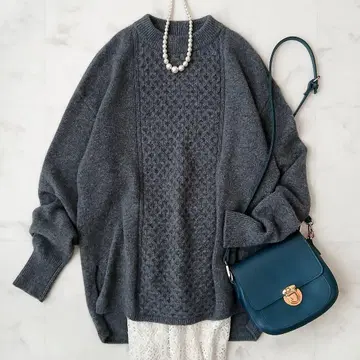 새상품급 23구 고급 메리노울 캐시미어 케이블 짜임 니트 38 그레이