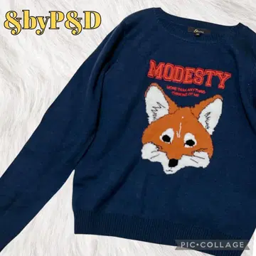 새상품급 &byP&D 니트 여우 긴팔 네이비 로고
