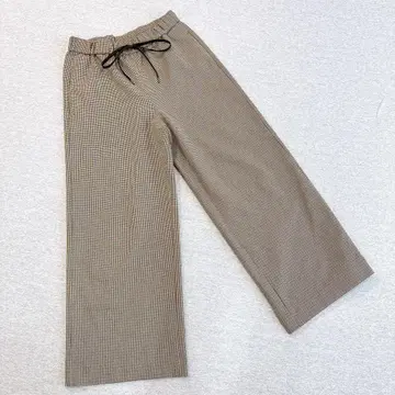 파시오네 와이드 팬츠 스트레치가 들어간 체크 무늬 M 사이즈 허리밴딩