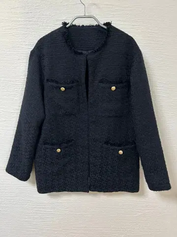 douce harmonie 노카라 트위드 자켓 블랙