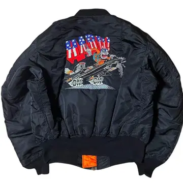 희귀 ALPHA 90s USA제 백 자수 MA-1 블랙 L 사이즈
