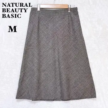 내추럴 뷰티 베이직 울 혼방 플레어 스커트 M 그레이 종아리 기장