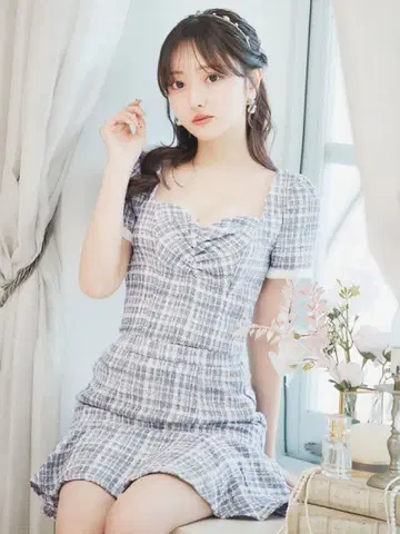 Jewels 셋업 체크 트위드 미니 드레스