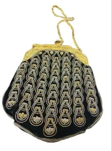비즈 파티백 벨벳 블랙 골드 빈티지